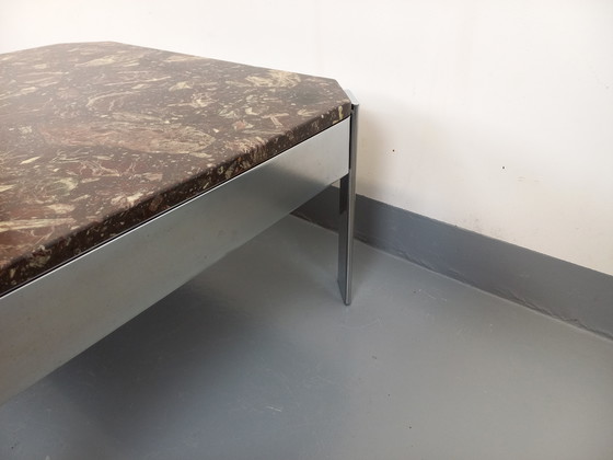 Image 1 of Vintage Square Coffee Table in Marble and Chromed Metal from the 70s