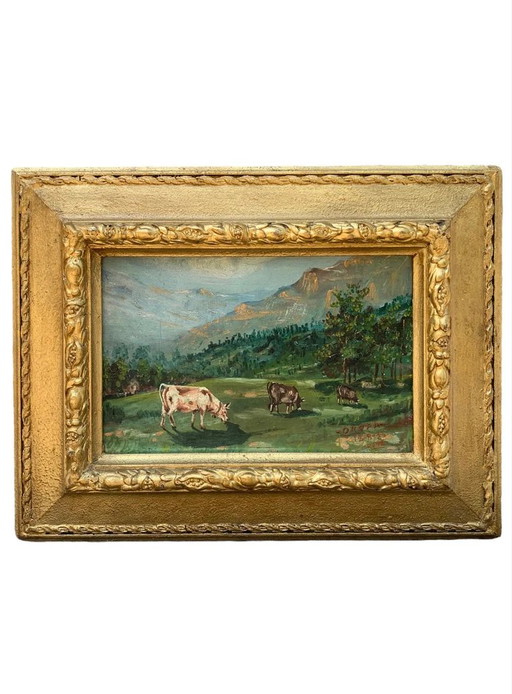 Peinture à l'huile sur toile Paysage "Oropa" par Roffa, 1933