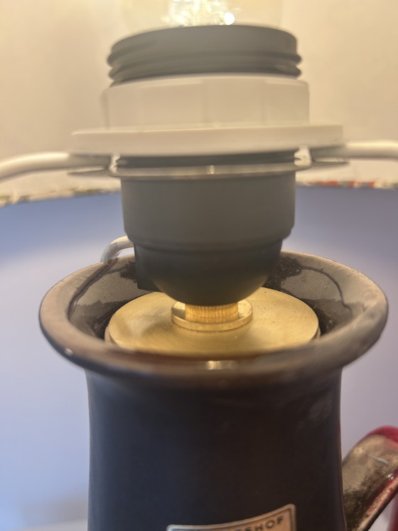 Image 1 of Unique accent lamp made from an MCM vase with a Japanese dragon shade