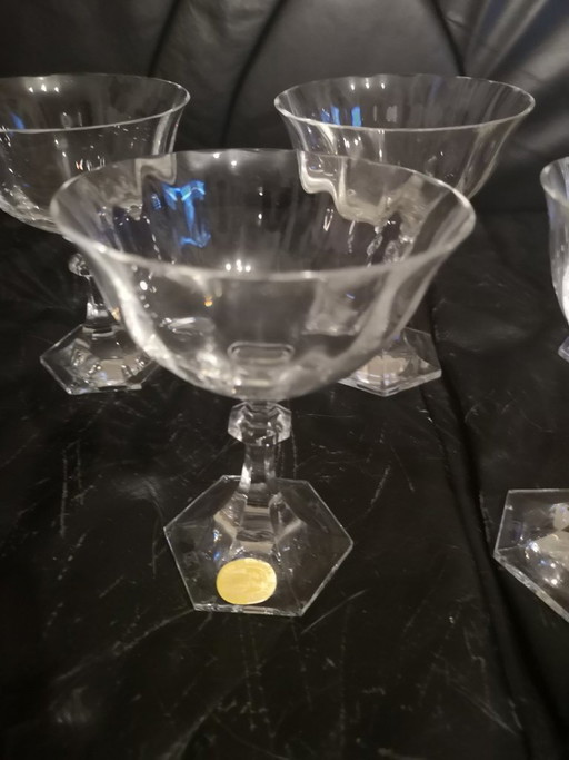 Val Saint Lambert - Drinkware Set (7) - Crystal - Champagne Coupes from the seventies
