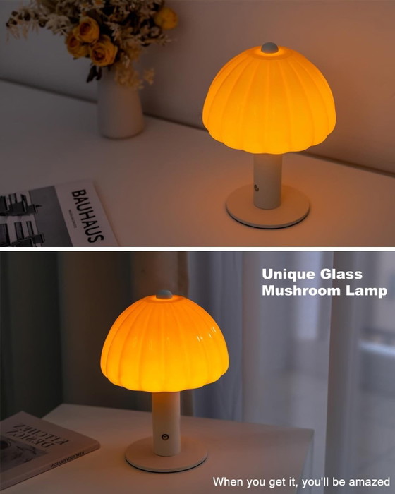 Oranje/Wit LED Tafellamp, Tactiel, USB-C Oplaadbaar, Dimbaar, Tafellampen, Aluminium, Glas, Scandinavian (foto 5 van 12)