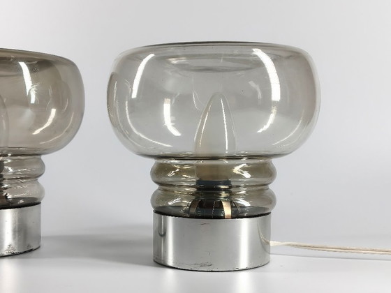 Coppia di Lampade da tavolo Vintage anni '70 in Vetro Fumè – Illuminazione Design Retrò (photo 2 of 11)