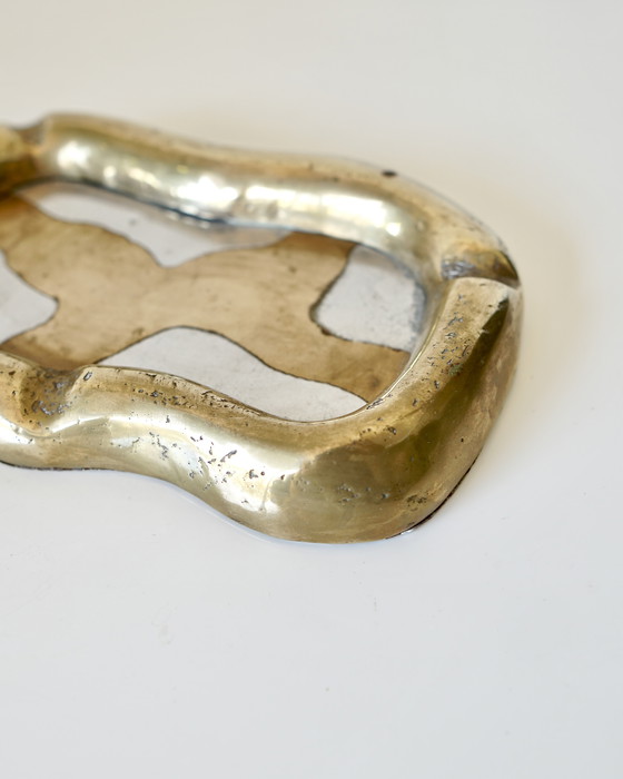 Image 1 of Asymmetrical Brass Ashtray / Pocket Scoop - Brutalist Design Signed David Marshall - 1980s