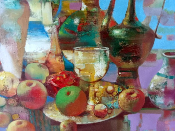 Original Ölgemälde Abstrakte Krüge Früchte Stillleben – Gemälde & Zeichnungen, Canvas (photo 6 of 9)