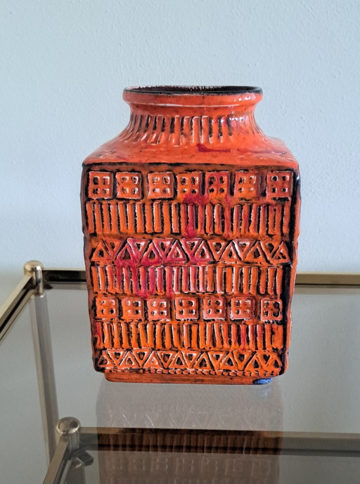 Vintage vase BAY ceramic red orange rectangle