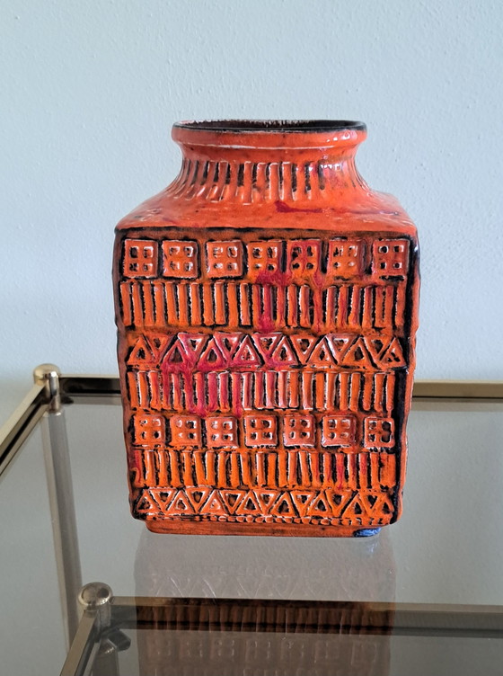Image 1 of Vintage vase BAY ceramic red orange rectangle