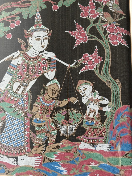 Image 1 of Prachtige traditionele Thaise zijdeschildering – ingelijste volkskunst

