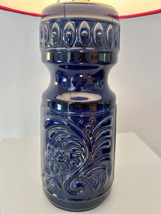 Image 1 of Medium-sized table lamp made of West German Pottery ceramic in vibrant cobalt blue.