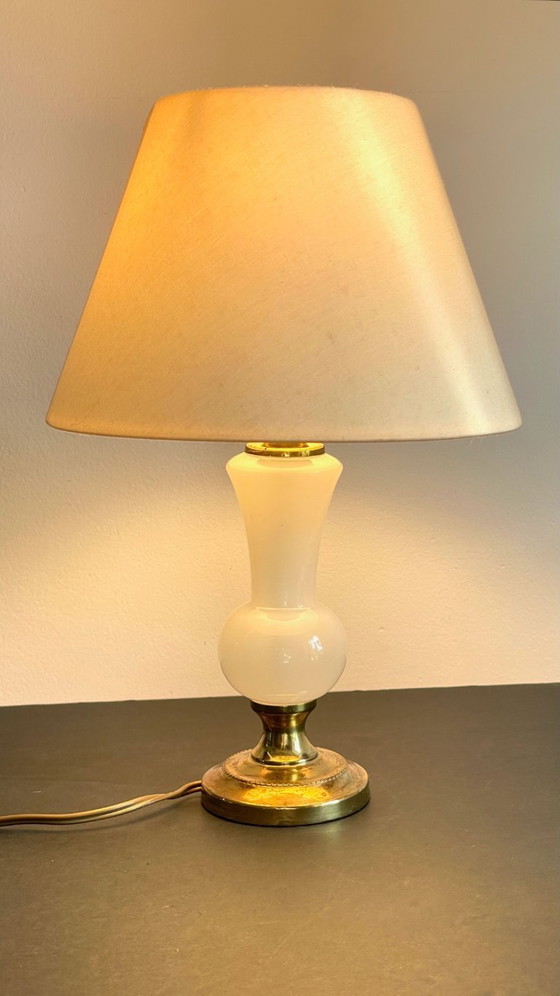 Image 1 of LAMPE Verre OPALIN et Laiton VINTAGE