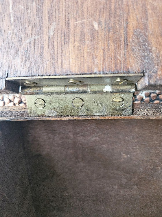 Image 1 of Seltene antike Truhe aus Holz und getriebenem Messing mit Flechtmusterdekor, signiert RMC, Sammlerbox