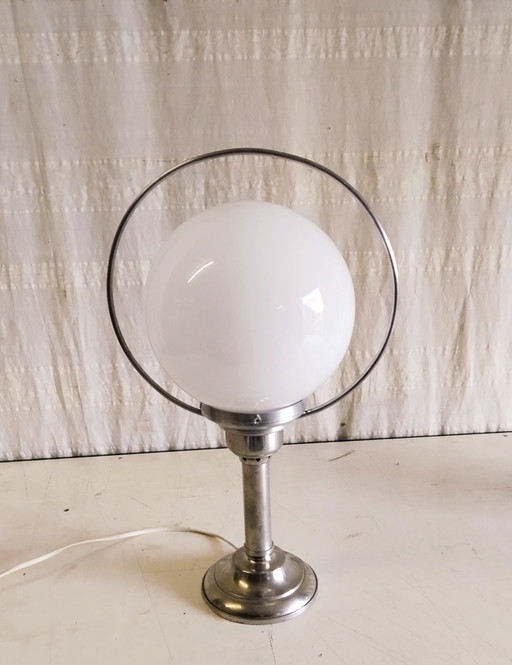 Table lamp in pewter and opaline glass globe - mid-20th century