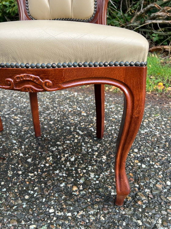 4 Barock Esszimmerstühle Leder Mahagoni, Holz, Braun (Foto 5 von 7)