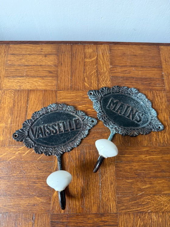 Image 1 of Double coat rack in metal and ceramic – vintage style