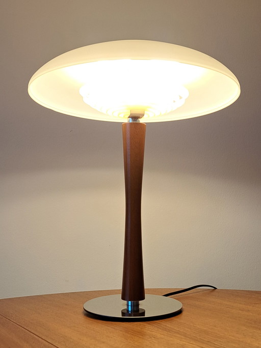 Mid-Century Modern Teak Table Lamp – 1960s – Opal Acrylic Shade – French MCM Design