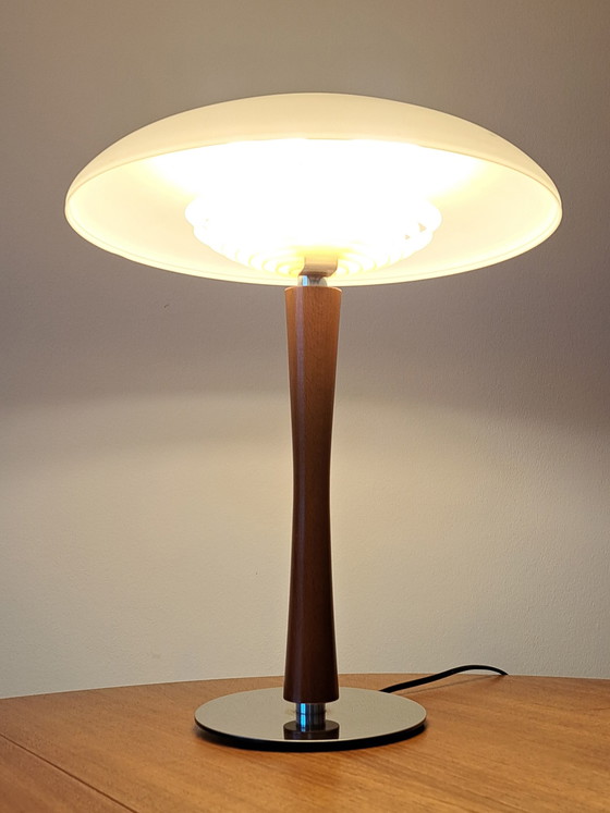 Image 1 of Mid-Century Modern Teak Table Lamp – 1960s – Opal Acrylic Shade – French MCM Design