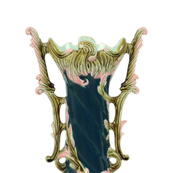 Image 1 of Antieke Blauwe Art Nouveau Vaas Rococo Stijl