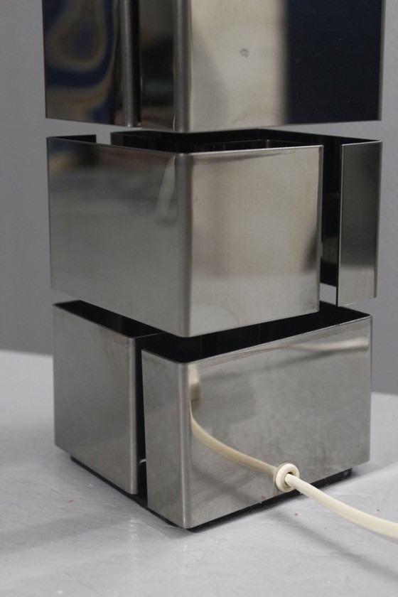 Image 1 of Curtis Jere - Vintage lampvoet met "gebouw"-design, verchroomd staal, jaren 70