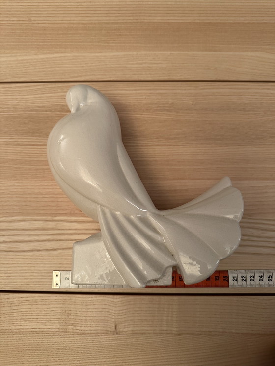 Image 1 of Art Deco craquele beeld duif Jacques Adnet
