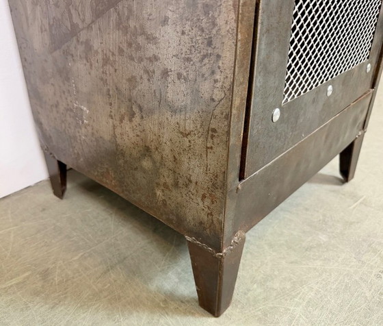 Image 1 of Industrial Iron Cabinet with Mesh Door, 1960s