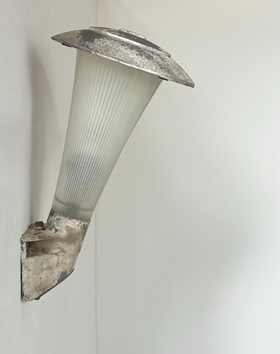Image 1 of Vintage holophane wall lamp, metal and striated glass, France 1940