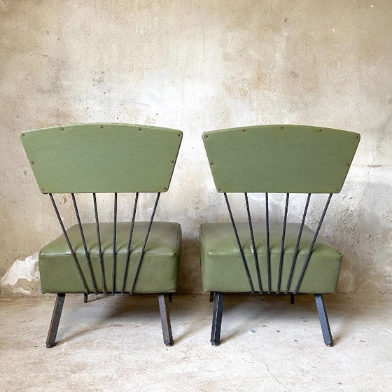 Image 1 of Paire de fauteuils vintage 1960's métal et simili-cuir vert