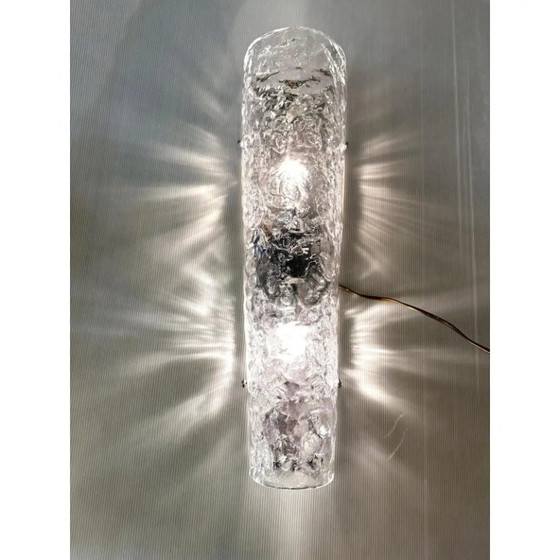 Image 1 of Elegantes apliques de pared de cristal martillado transparente con influencia del arte de Murano italiano.