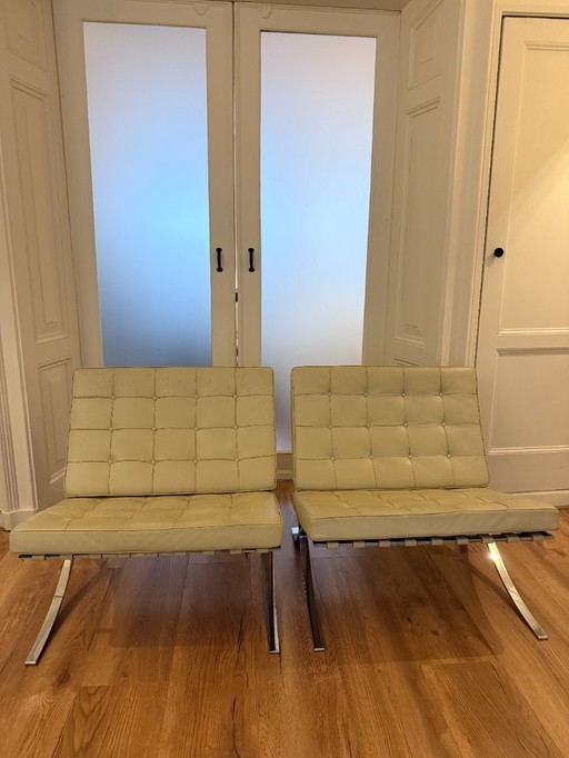 Juego de 2 réplicas de la silla Barcelona Lounge – Estilo Mies van der Rohe – Piel color crema