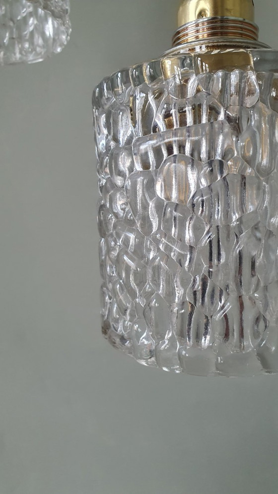 Image 1 of Set van 2 Vintage hanglampen - crackle glass - textuur - midcentury design