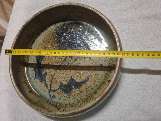 Image 1 of Pyrite stoneware ceramic with thistle decoration, signed Suzanne Dauliach, 1970s