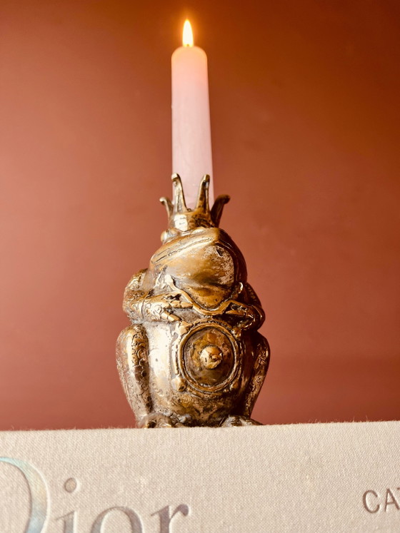 Image 1 of Bronze Frog Prince candlestick
