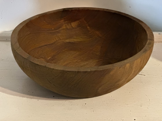 Large vintage solid wood bowl – Catchall – Centerpiece – 31 cm – Table accessories (photo 15 of 15)
