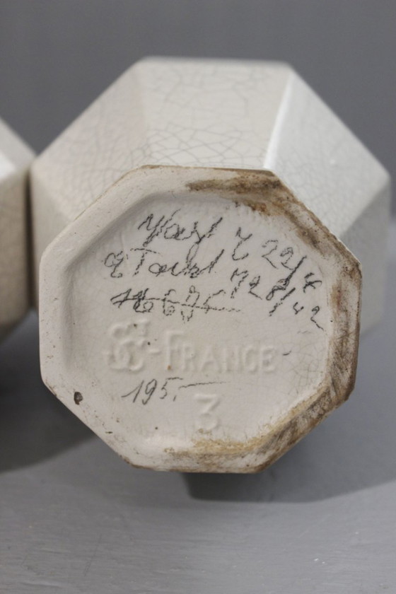 Image 1 of Coppia di vasi in terracotta di Saint Clément Craquelé a smalto periodo Art Déco 1930