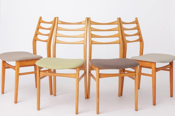 Image 1 of Set of 4 Vintage Dining Chairs 1970s Germany, Beech Wood Chairs, Restored & Reupholstered, Mid Century Modern