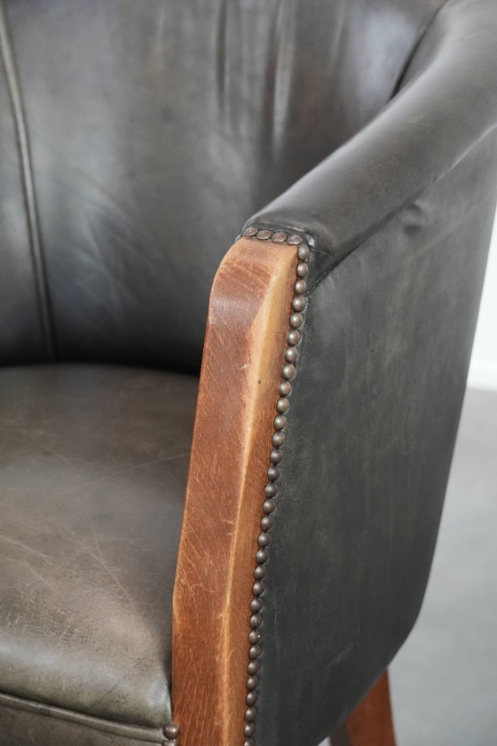 Image 1 of Sedia a vasca/sedia laterale in pelle di mucca e legno con una bellissima combinazione di colori