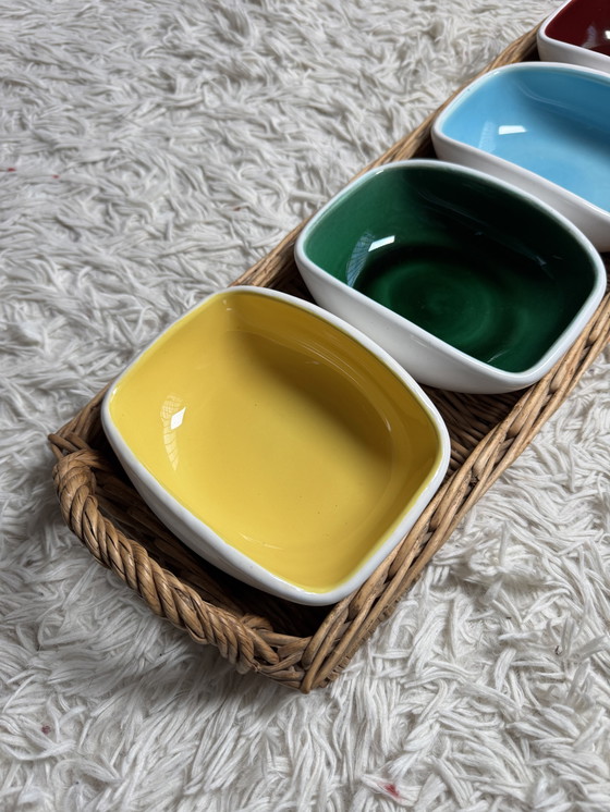 Image 1 of Service apéritif céramique et osier années 60