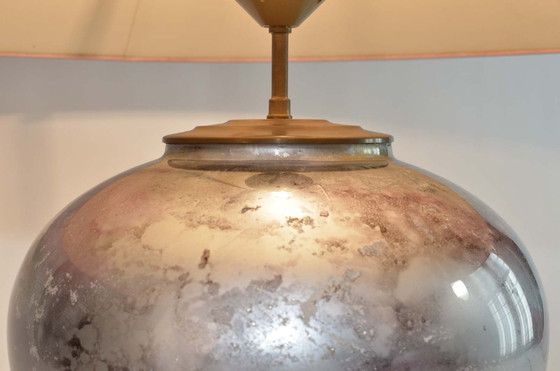 Image 1 of Pair of Mid-Century Design Lilac Silver French Handmade Crystal Glass Table Lamps by Laque Line, set of 2