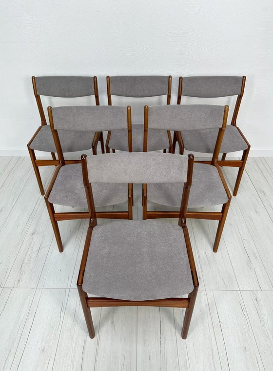 Image 1 of Set van 6 vintage Deense teakhouten eetkamerstoelen van Erik Buch jaren 60