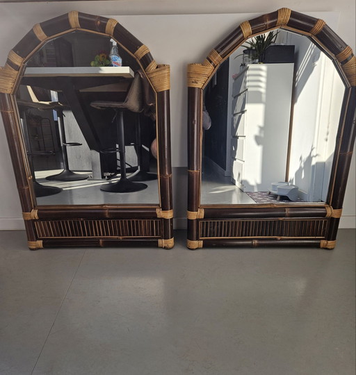 Set de Espejos Vintage de Bambú con Arco Años 70