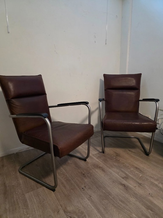 Image 1 of Leren Woonhoek | Bank + 2 Fauteuils | Bauhaus Stijl | €900