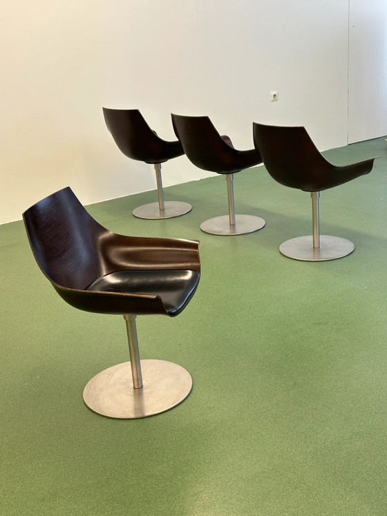Set of Four Swivel Armchairs by Ostwald & Nolting, Italy, Leather, Black, Modern (photo 4 of 8)