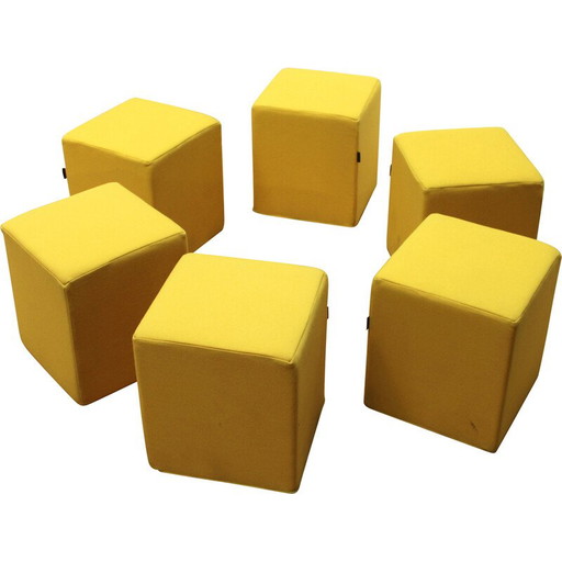 Ensemble de 6 poufs vintage en tissu jaune pour Softline