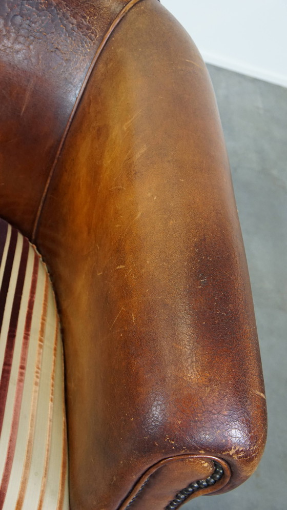 Image 1 of Vintage Cognac-Kleurige Clubfauteuil Gemaakt van Schapenleer
