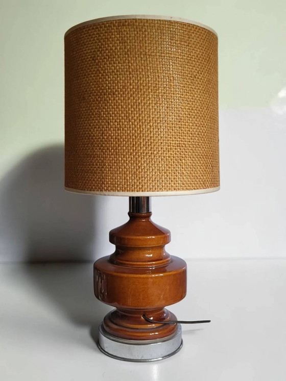 Vintage table lamp in glazed ceramic and chrome metal – 1970s – Porcelain (photo 3 of 9)