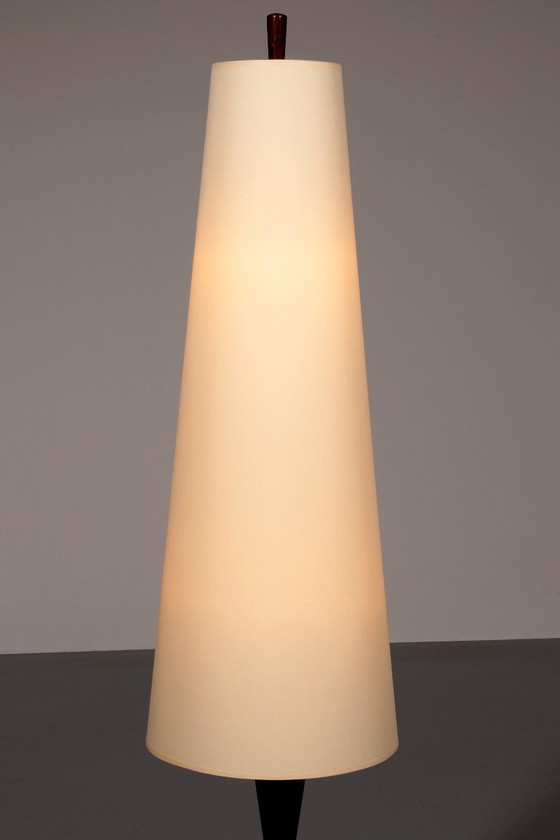 Image 1 of Lampada da terra vintage in teak con paralume in tessuto di Parker Knoll, 1960