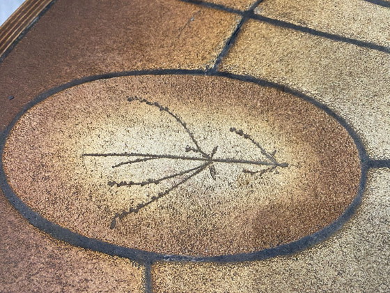 Image 1 of Table basse ronde ovale céramique Barrois Vallauris de 1960 modèle herbier vintage