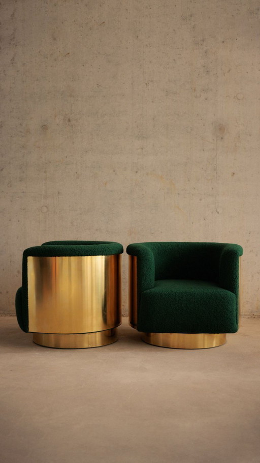 Poltrone girevoli in ottone, stile metà secolo, Italia, metà secolo (2 disponibili)