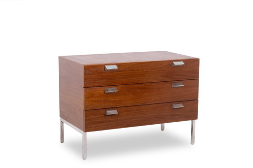 André Monpoix. Commode 3 tiroirs en teck. 1960s.