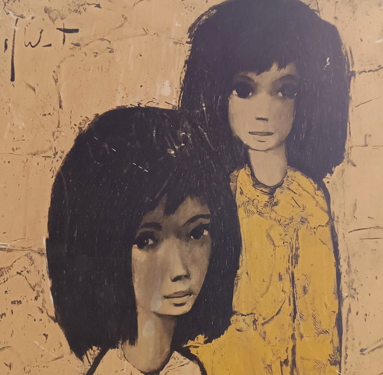 Jef Wauters "Deux Filles" vintage print, Giclée Prints, Hout, Canvas, Beige (foto 7 van 15)