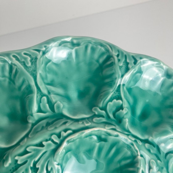 Image 1 of Gran fuente para ostras Gien, cerámica vidriada, color turquesa, 1960-70