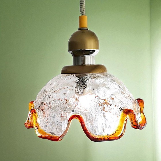 Image 1 of Large Murano glass retractable hanging lamp in style of Carlo Mason for Mazzega, 1960s